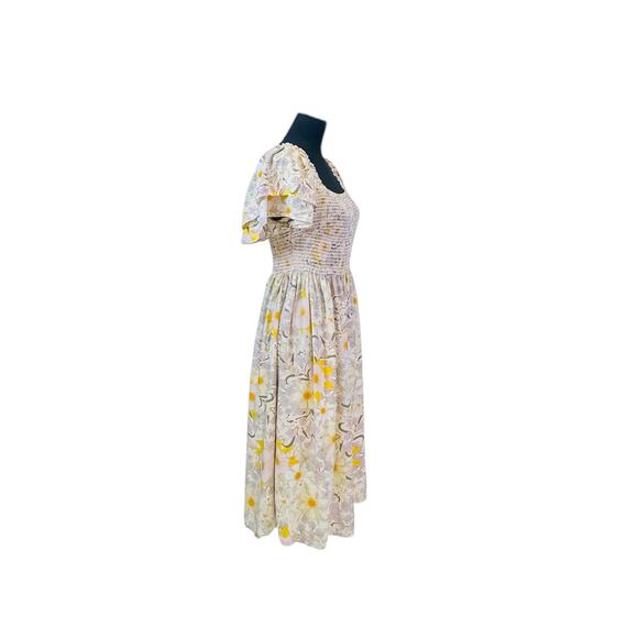 A.N.A Yellow Floral Smocked Midi Dress - Size Medium - Picture 5 of 10